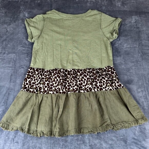 Umgee Dress Tunic Oversized Blouse Women Size Small Green Cheetah Linen Blend - Picture 6 of 6